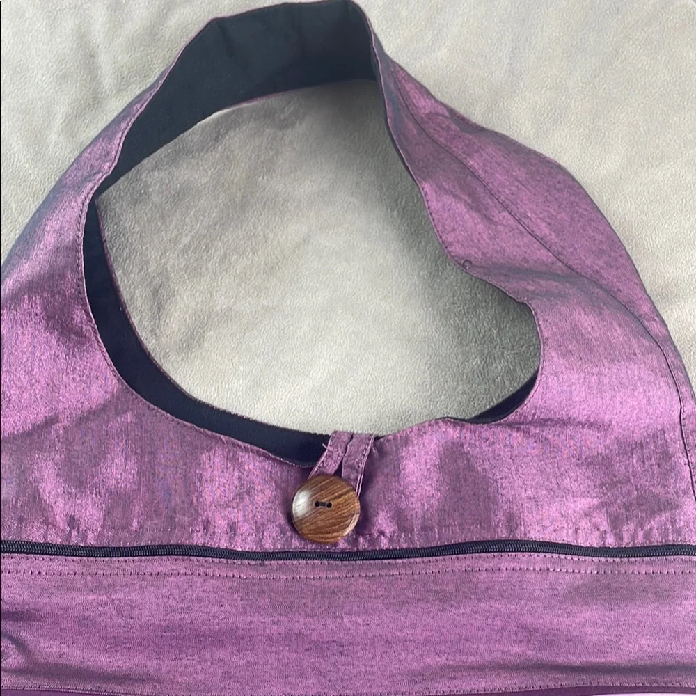 Purple Thailand Fabric Bag Wooden Button Detail